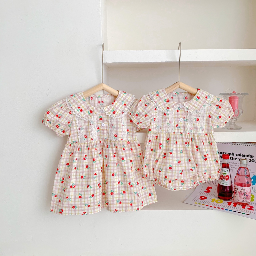 Bộ Áo Liền Quần Tay Ngắn/Đầm In Hoa Thời Trang Cho Bé Gái