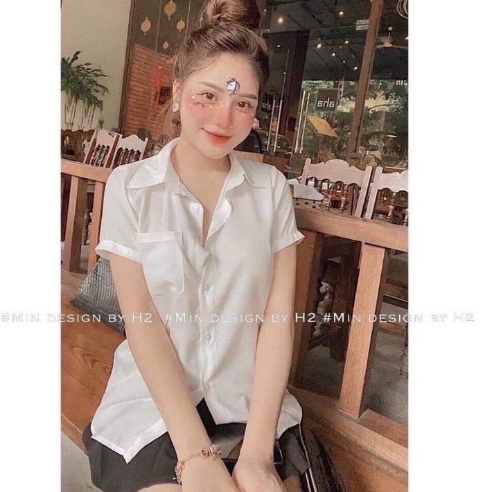 Áo sơ mi nữ 1 túi from rộng cá tính