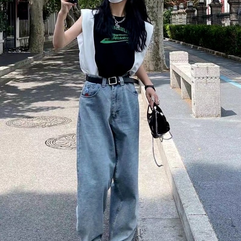 Áo Thun Cotton Sát Nách Dáng Rộng Kiểu Retro Hồng Kông Thời Trang Mùa Hè Cho Nữ