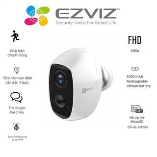Camera wifi không dây sử dụng pin sạc Ezviz CS-C3A - Hàng chính hãng