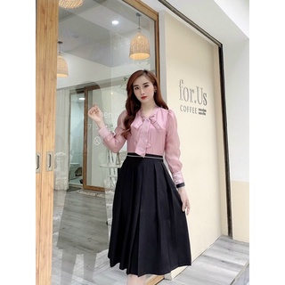 Sơ mi tơ dài tay cổ nơ