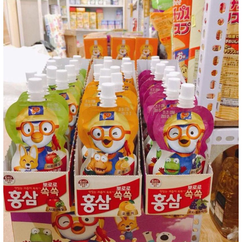 1 thùng 40 gói.nước Uống Hồng Sâm Trẻ Em PORORO Hàn Quốc