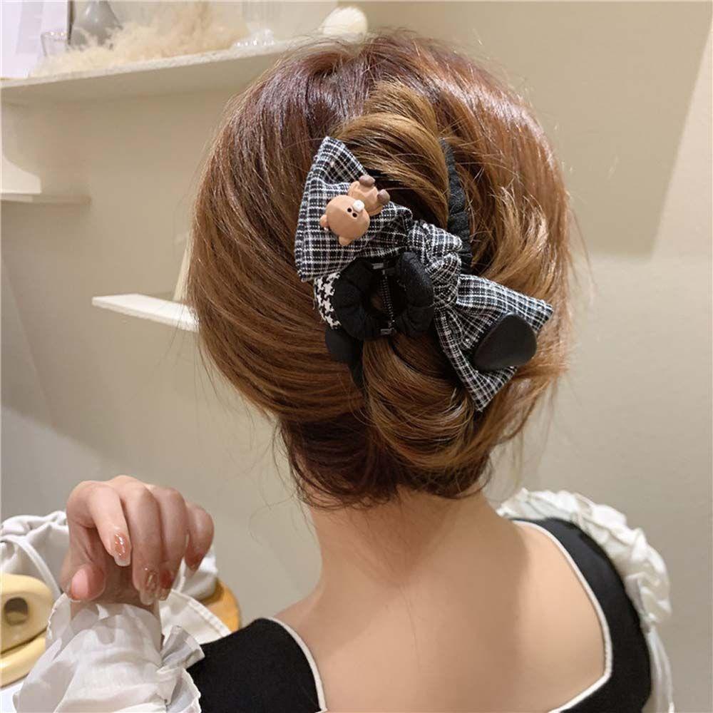 Kẹp Tóc Hình Nơ / Trái Tim / Cá Mập Màu Cà Phê Phối Ruy Băng Kiểu Hàn Quốc Thời Trang Thu Đông Cho Nữ