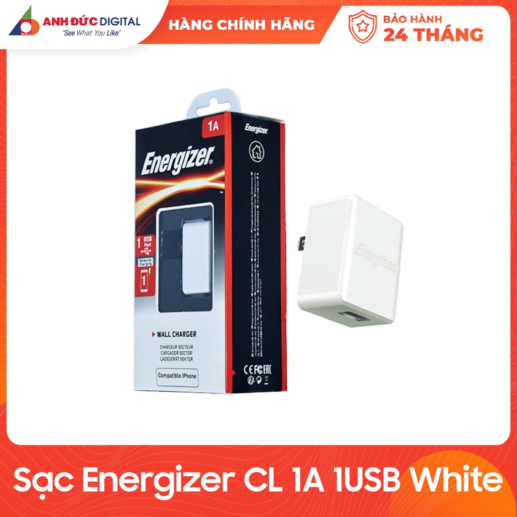 Sạc Energizer CL 1A 1USB White (Chính hãng)