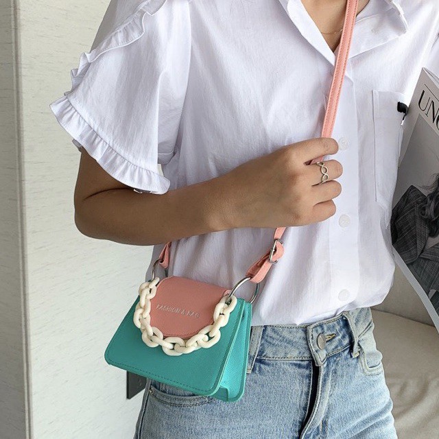 Túi đeo chéo  kẹp nách  xách nữ mini phối màu Fashion &amp; Bag