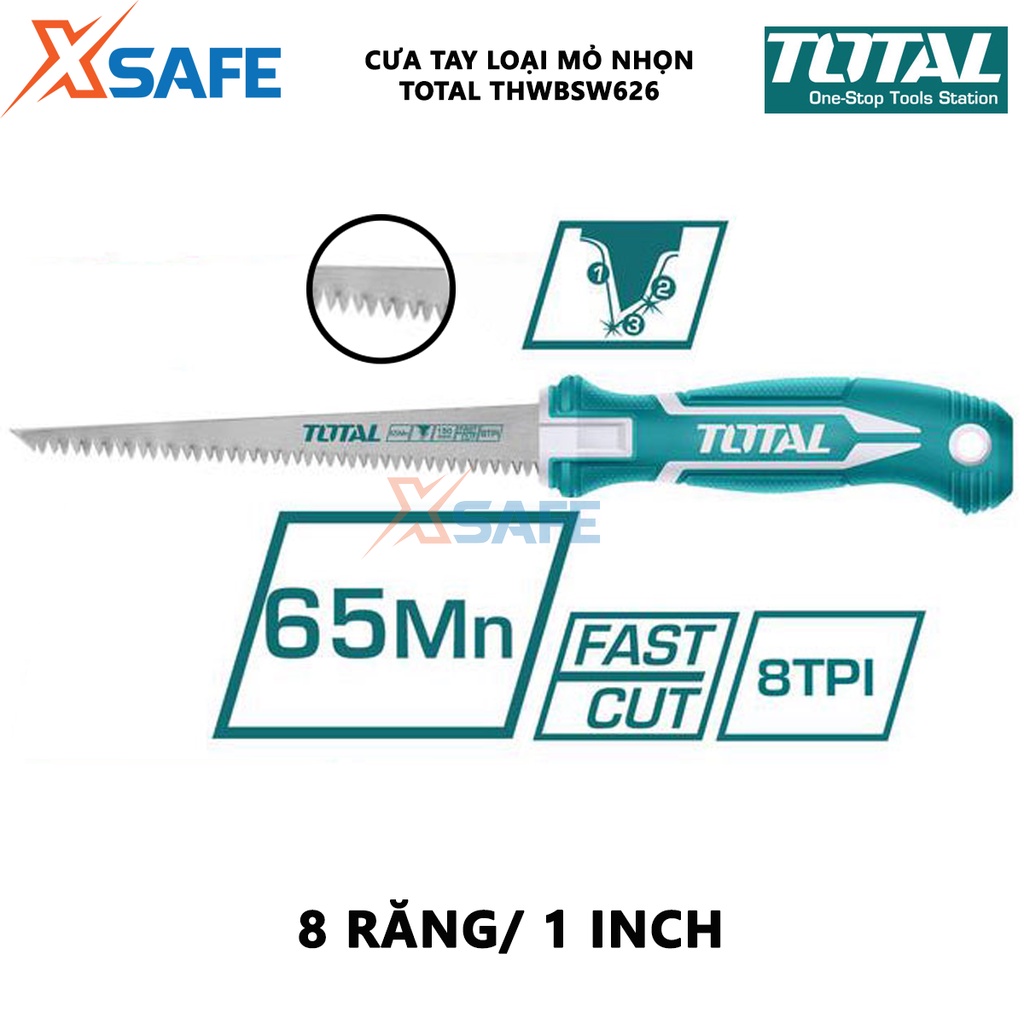 Cưa tay mini loại mỏ nhọn TOTAL THWBSW626 kích thước 6inch/150mm, chất liệu Mn65, 8 răng/1 inch - chính hãng