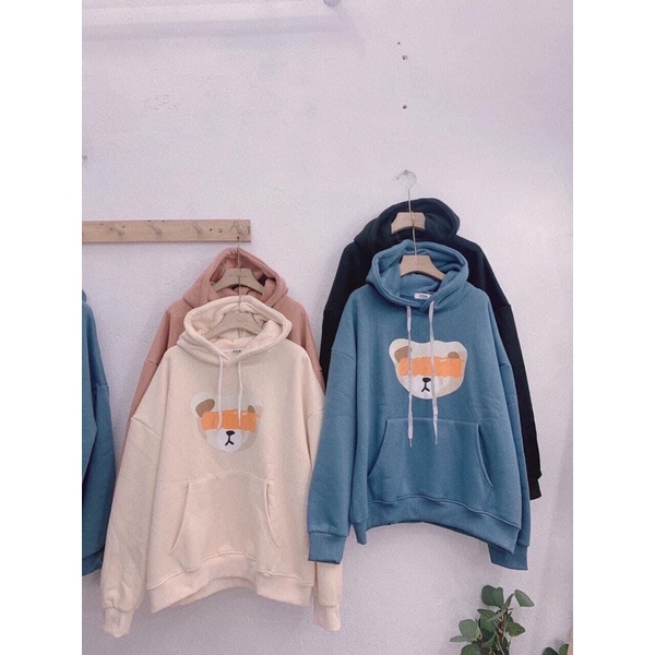 Áo khoác áo hoodies zip nỉ bông in hình gấu cute ullzang 4 màu ( Ảnh thật/hàng sẵn)