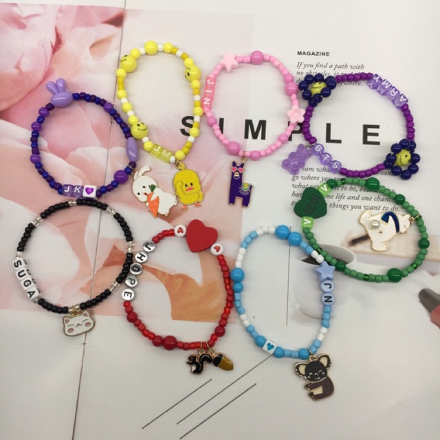 Vòng tay BTS hạt cườm phối charm Jhope handmade