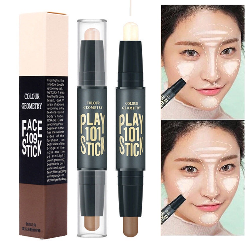 Bút tạo khối 2 đầu Lameila nội địa trung, lâu trôi mặt thon gọn contour and highlight hàng chính hãng