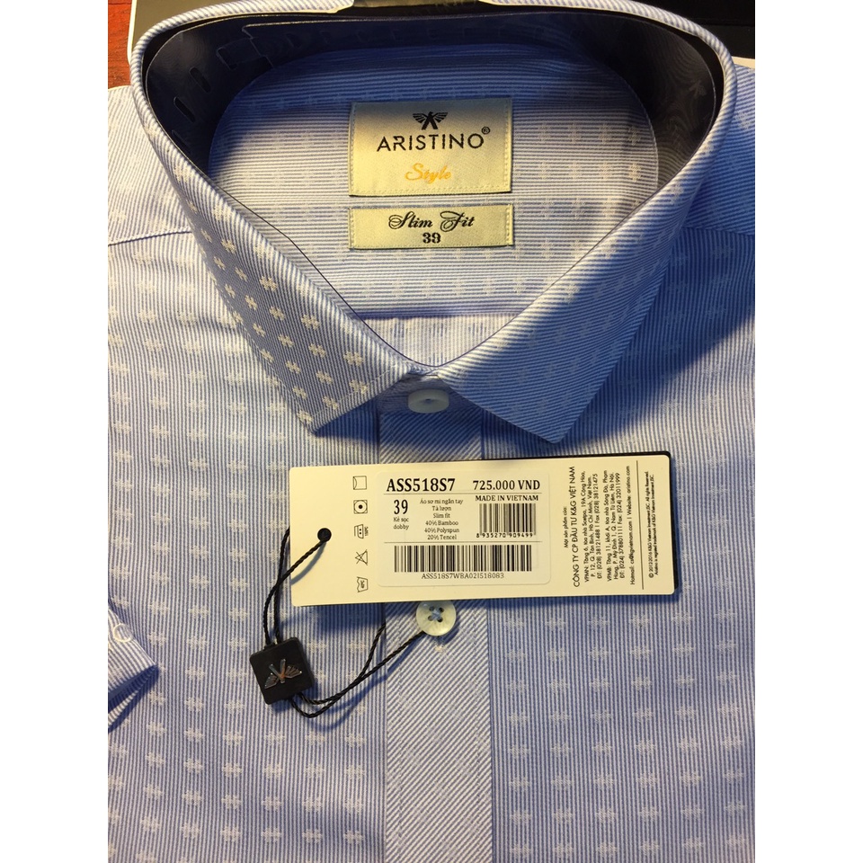 Áo sơ mi nam ngắn tay Aristino ASS518S7 chất bamboo sợi tre, dáng Slimfit, tà lượn