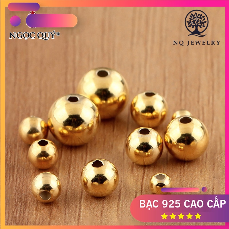 Charm bi S925 mạ vàng hạt tròn trơn - hạt cườm S925 mạ vàng