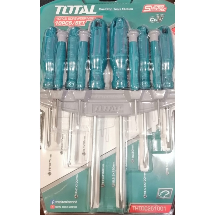 ĐỒ NGHỀ TOTAL Bộ 10 tua vít dẹp, bake, sao và tua vít chuẩn THTDC251001