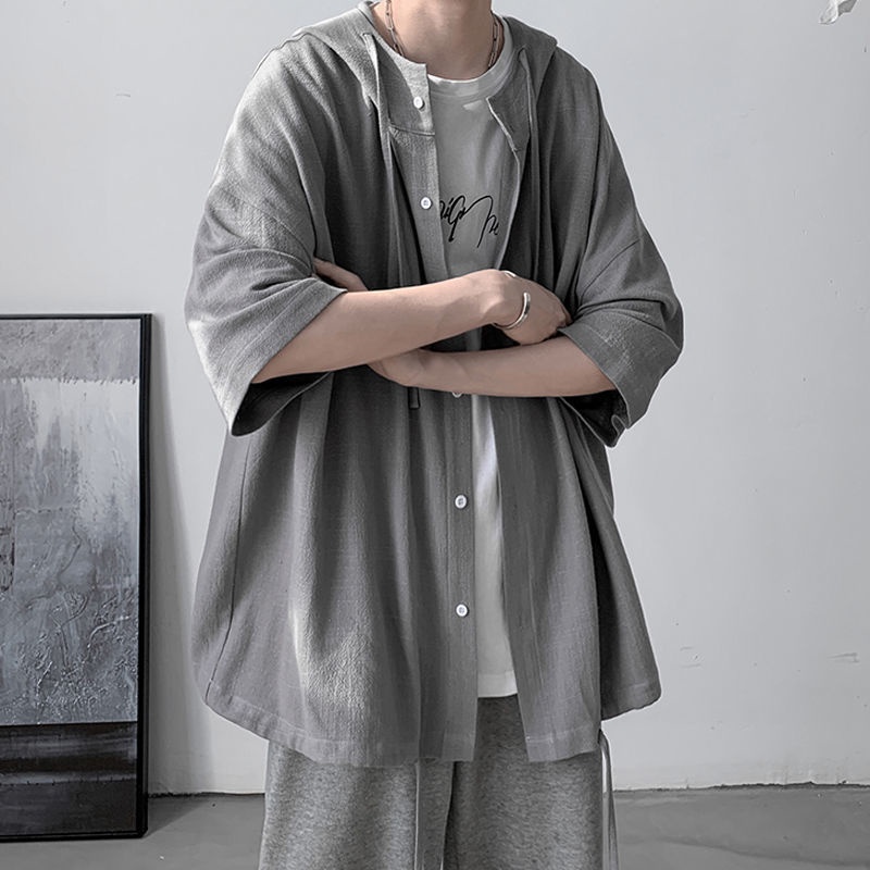 Áo Sơ Mi Ngắn Tay Có Mũ Trùm Thời Trang Mùa Hè Nhật Bản Cổ Điển Dành Cho Nam Nữ / 300