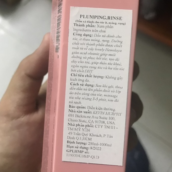 Dầu xả cho tóc dầu, ít, mỏng, rụng Plumping.Rinse Kevin.Murphy 250ml