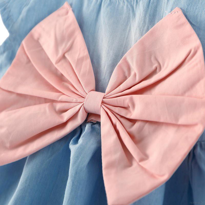 Đầm ngắn phối nơ lớn xinh xắn cho bé gái