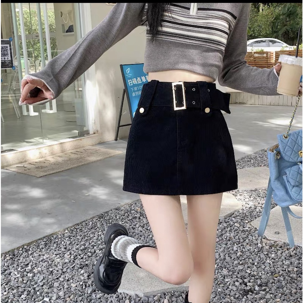 Chân váy nhung kèm đai phong cách retro mã 891