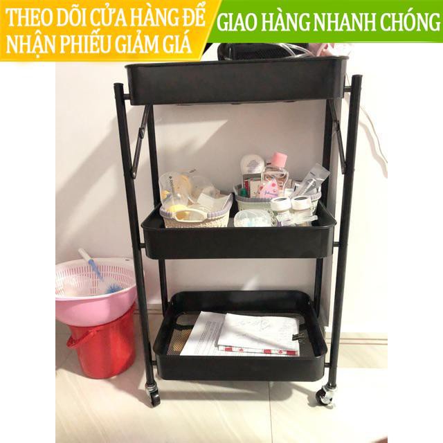 ❇【ready stock】Kệ để đồ đa năng 3 tầng gấp gọn di dộng, giá spa nhập khẩu có bánh xe