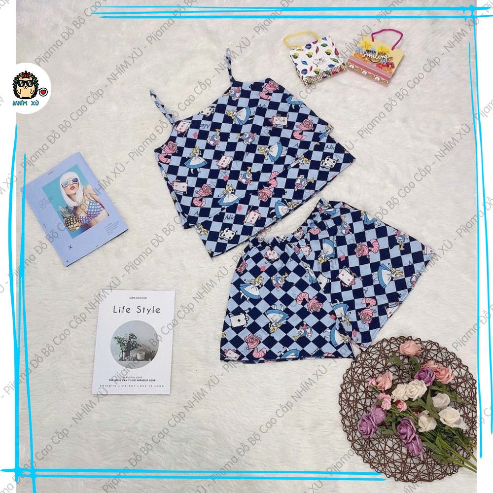 Đồ Bộ Ngủ Pijama Mặc Nhà Quần Đùi Áo 2 Dây Vải Satin Cao Cấp Alice Wonderlands | BigBuy360 - bigbuy360.vn