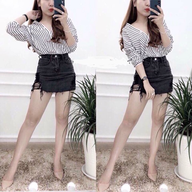 Sơ mi kẻ cổ chữ V
