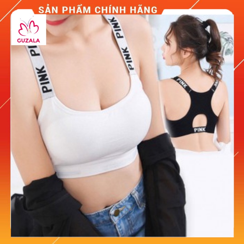 Áo Bra Nữ Tập Gym- Yoga  Dây Chữ PINK Có Mút Nâng Ngực Dáng Thể Thao _ AL09