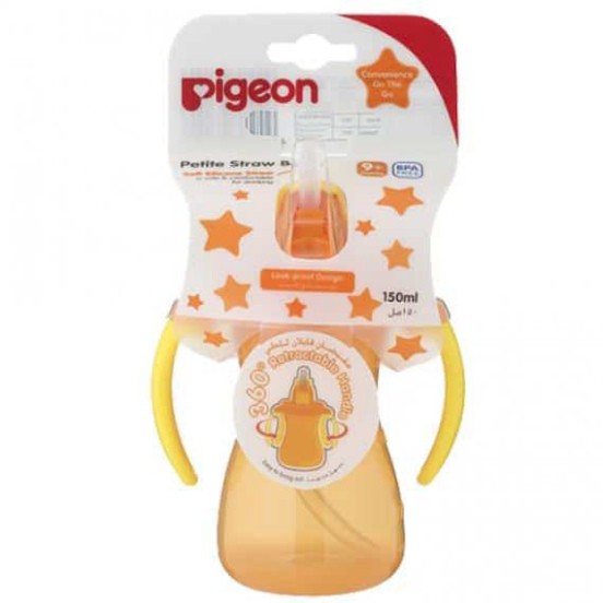 Bình uống nước Pigeon 150ml có tay cầm và ống hút (xanh dương, hồng, cam)  WOWDAD