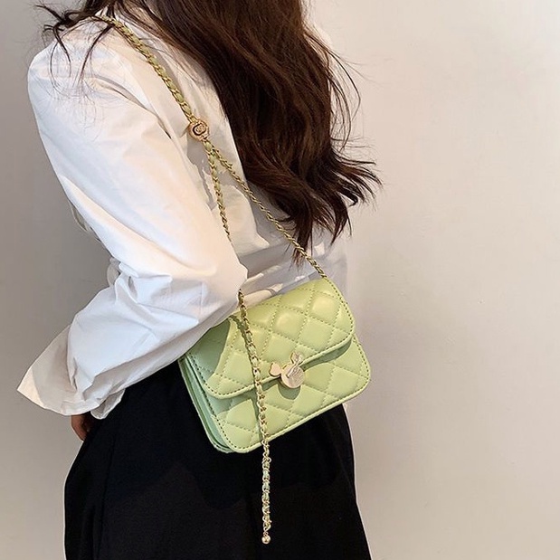 Túi dây xích hộp vuông Khóa mickey túi đeo chéo mini trần trám cao cấp đi chơi đi làm