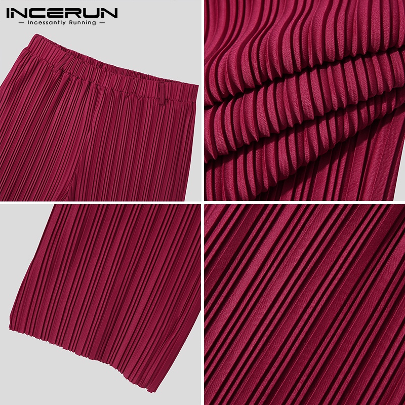 Quần dài Incerun ống rộng lưng thun co giãn màu sắc đơn giản cho nam