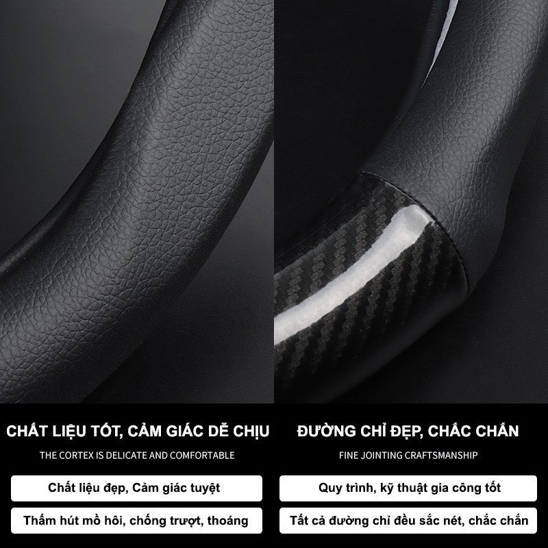 Bọc Vô Lăng Carbon Da Thật Thoáng Khí Hàng Cao Cấp - Bao Tay Lái Ô Tô xe 4-7 chỗ