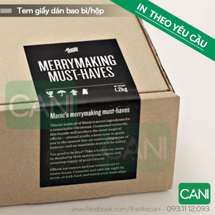 200c - 500c Tem giấy Decal dán hộp  In theo yêu cầu Sticker nhãn giấy niêm phong CANI