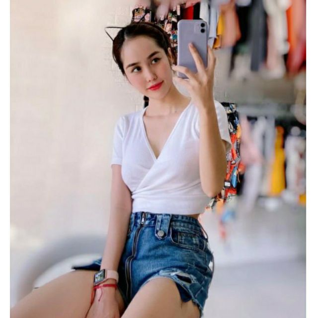 [Mã WASTUP giảm 10% tối đa 30K đơn 99K] ÁO CỔ CHÉO CROPTOP A3