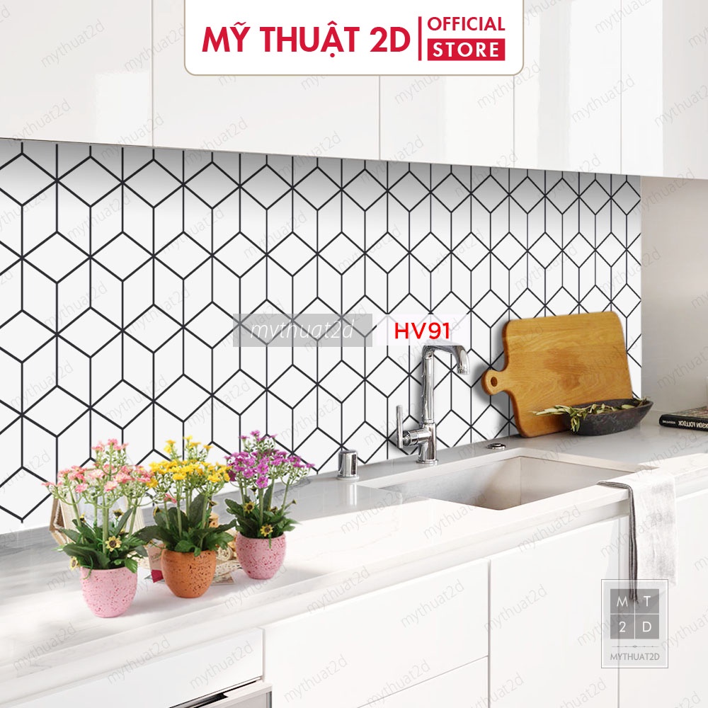 Sét 3 mét dài Decal gạch bông hoạ tiết đơn giản đen trắng trang trí quầy quán nhà cửa_kt 3x0,6met