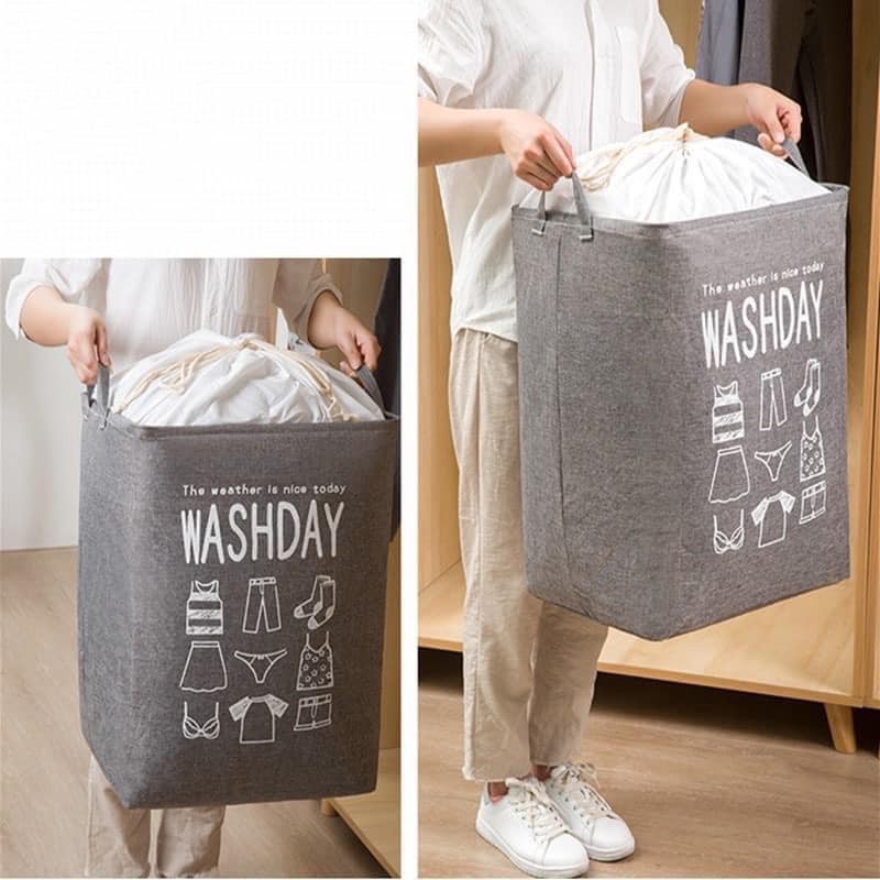 Giỏ đựng quần áo vải bố cỡ lớn, túi đựng chăn màn đa năng washday có thể gấp gọn vintage xinh xắn
