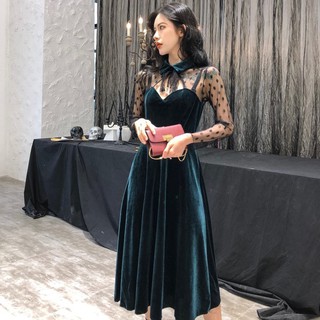 Đầm nhung cổ Đức phối ren