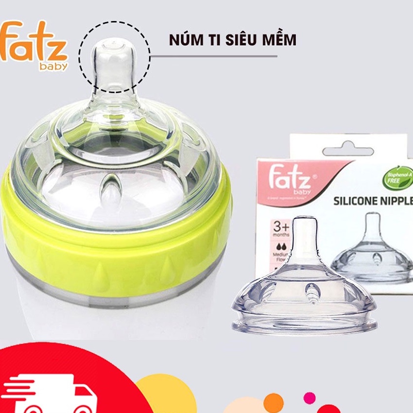 Núm ty cho bình sữa cổ siêu rộng Fatz Baby ( FatzBaby) chất liệu silicol siêu mềm đủ size S/M/L