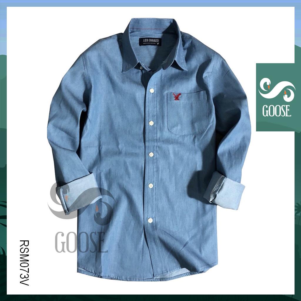 Áo sơ mi nam trẻ trung GOOSE RSM073 màu Xanh nhạt, Xanh đậm