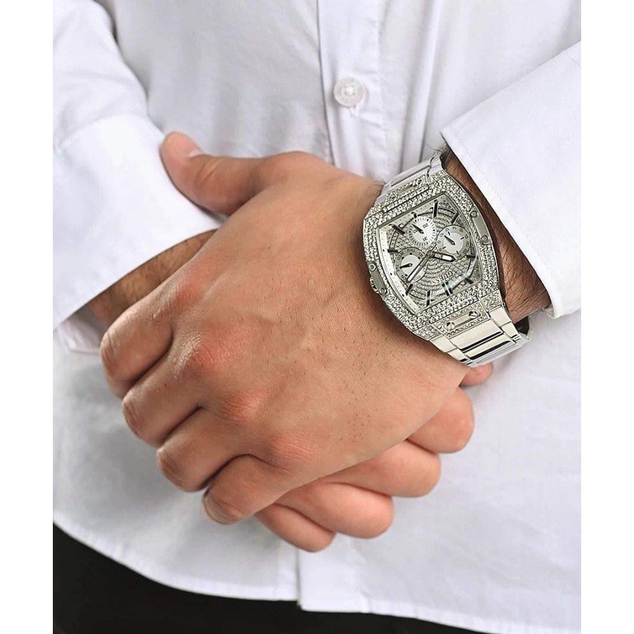 ĐỒNG HỒ CẶP GUESS SILVER TONE CASE SILVER TONE STAINLESS STEEL WATCH