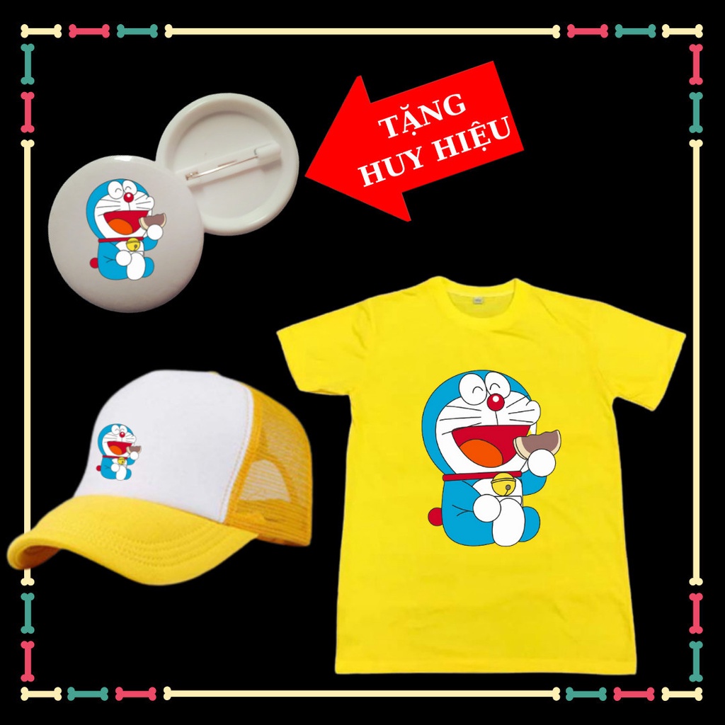 Tặng HUY HIỆU Doremon- Combo Mũ Áo Doremon xịn xò cho bé trai bé gái
