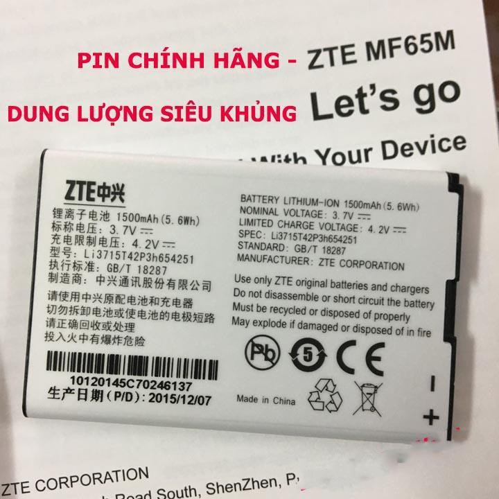PIN CHO PHÁT WIFI ZTE MF60, MF61, MF62, MF63, MF65 - PIN WIFI ZTE DUNG LƯỢNG 1500MAH