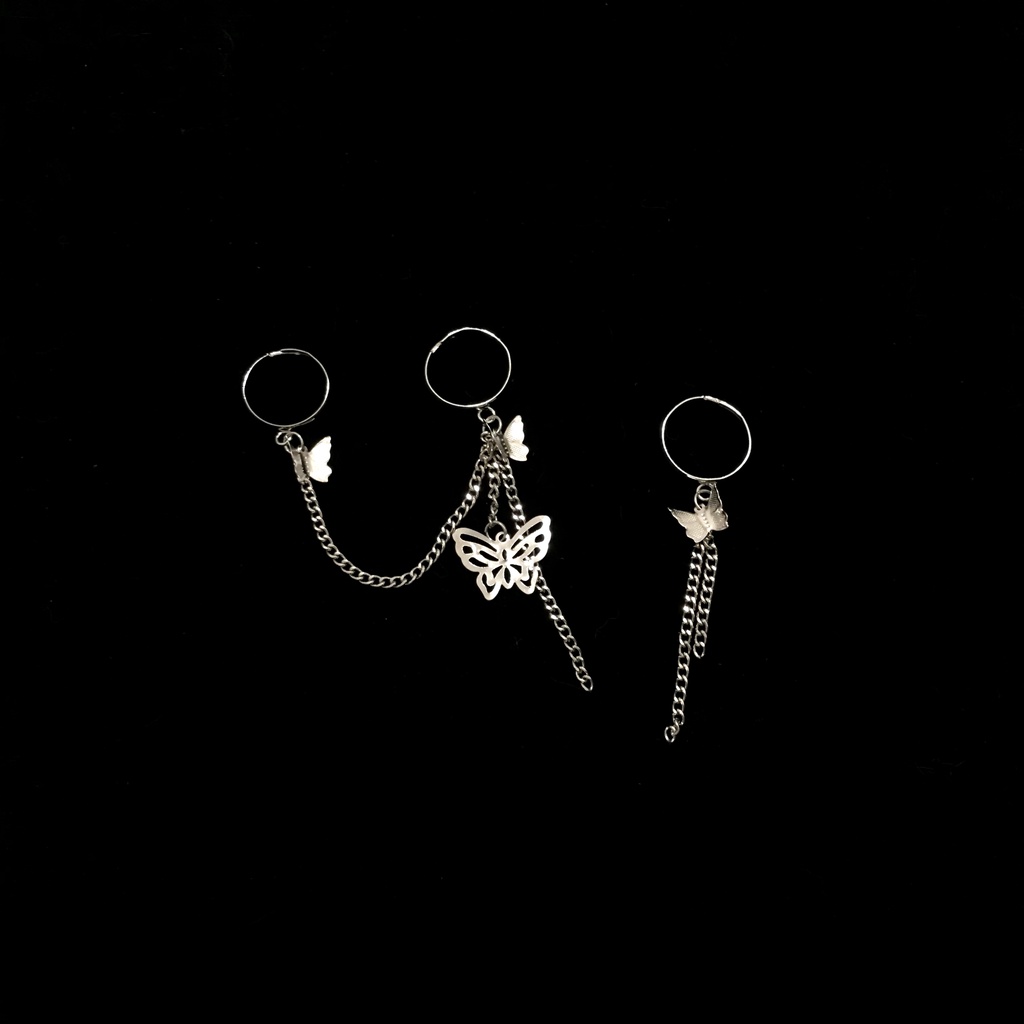 Nhẫn Hở Nhiều Lớp Hình Bướm Phối Dây Xích Phong Cách Punk Thời Trang Cho Nữ
