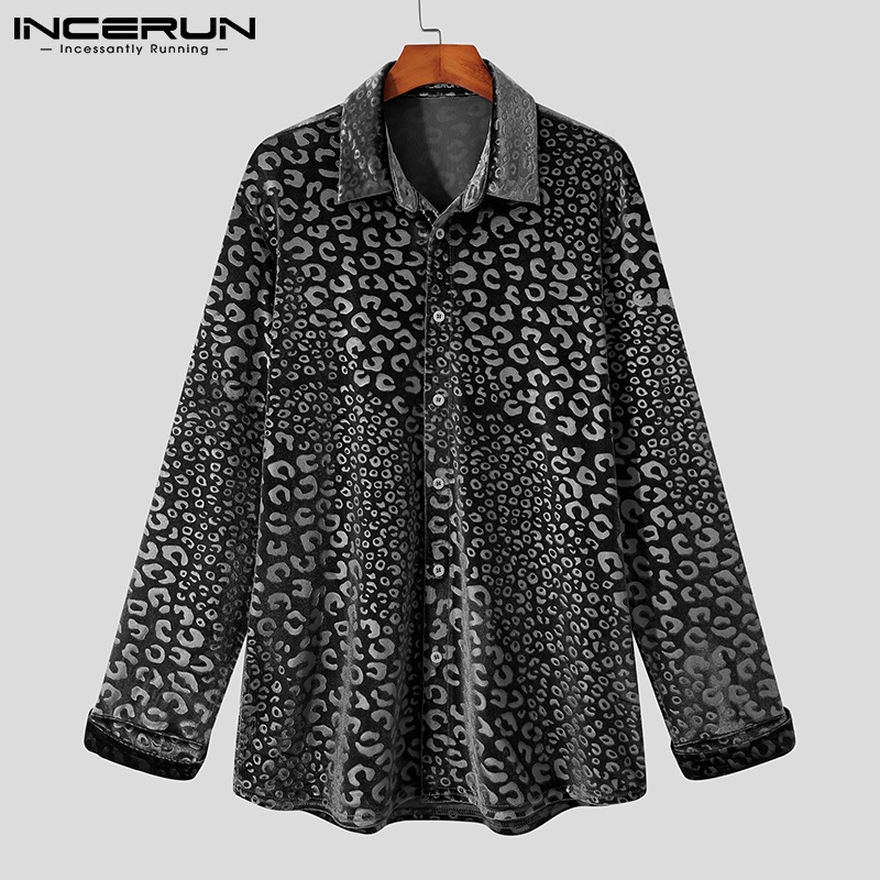 Áo sơ mi INCERUN tay dài dáng rộng in họa tiết da báo thời trang xuân thu cá tính dành cho nam