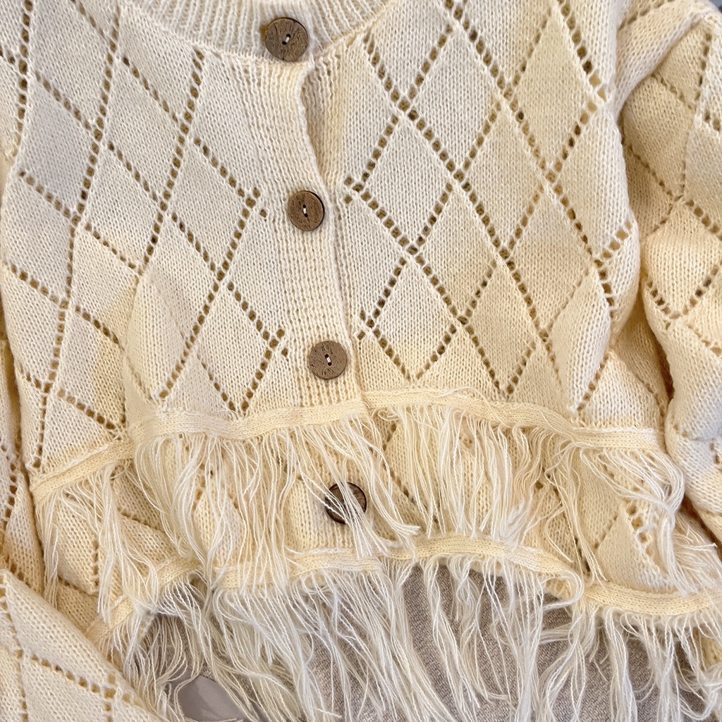 NUZIRO  Áo khoác cardigan  len dệt kim mềm mại phối tua rua phong cách Hàn Quốc thời trang dành cho nữ