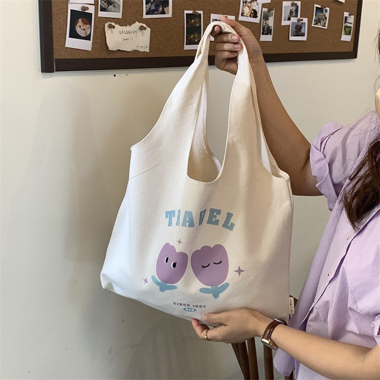 Túi Tote Vải Canvas Dạng Bầu Hoa Tím Dễ Thương Có Túi Con Thời Trang Ulzzang Hàn Quốc  MTT0088