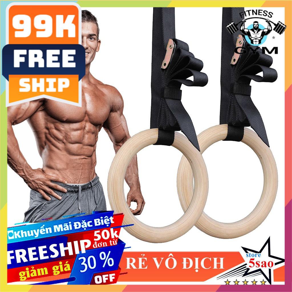 FREESHIP 🎁 Vòng xà Gymnastic Rings 2021⚡ Vòng xà treo Ring Dip gỗ Bạch Dương