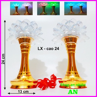 [ Hàng loại 1 ] Bộ 2 đèn thờ đổi 7 màu  - cao 24cm, ( 1 cặp 2 cái ), Đèn bàn thờ, đồ thờ cúng, thờ phật, thờ ông địa
