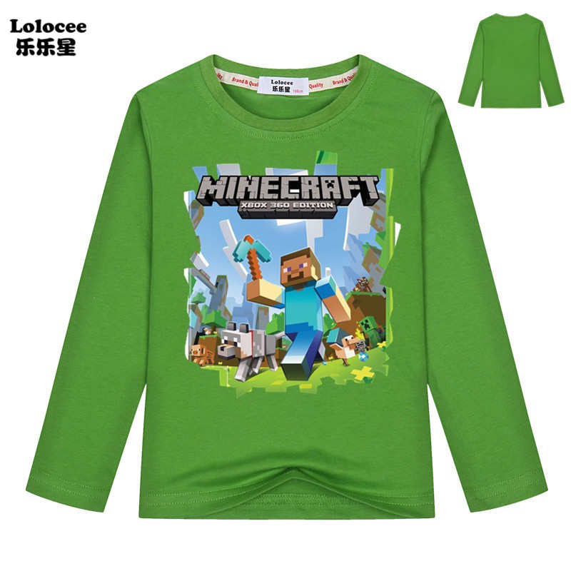 áo thun dài tay cho bé trai Minecraft Nhân vật áo phông đứng đầu