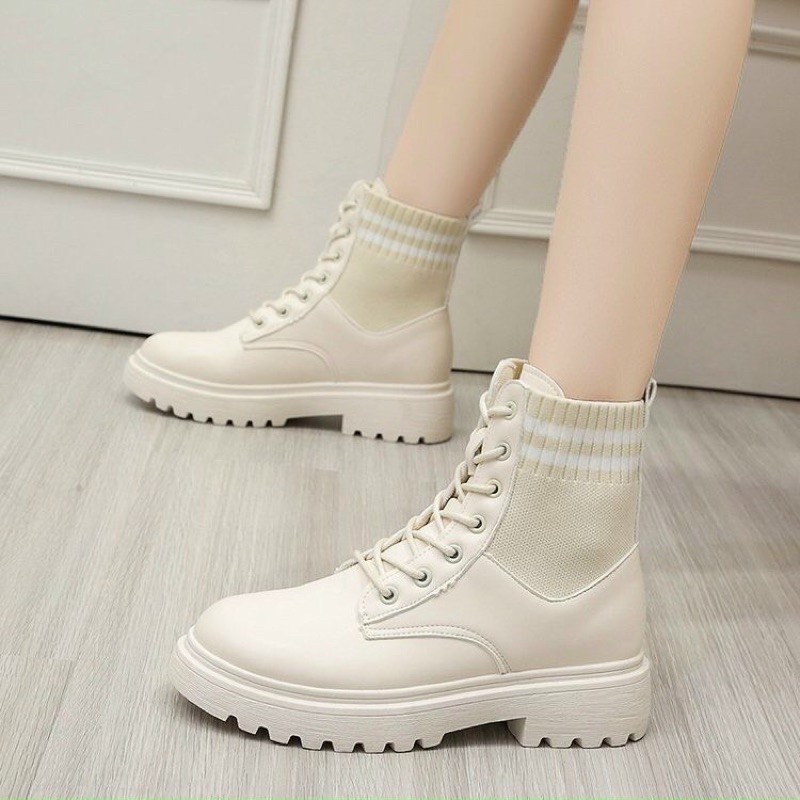 Boot Nữ Chất Da Mềm Cổ Phối Chun Len Fashion M6