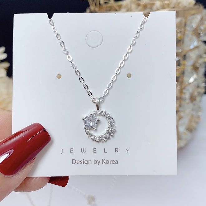 Dây chuyền bạc nữ thật DaLiA Jewelry dây chuyền mặt đính đá viền tròn vòng cổ basic cá tính