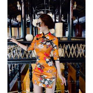 Đầm Nữ Ôm Body Sườn Xám, Họa Tiết Hoa Văn In 3D Thời Trang Nữ - Winchois