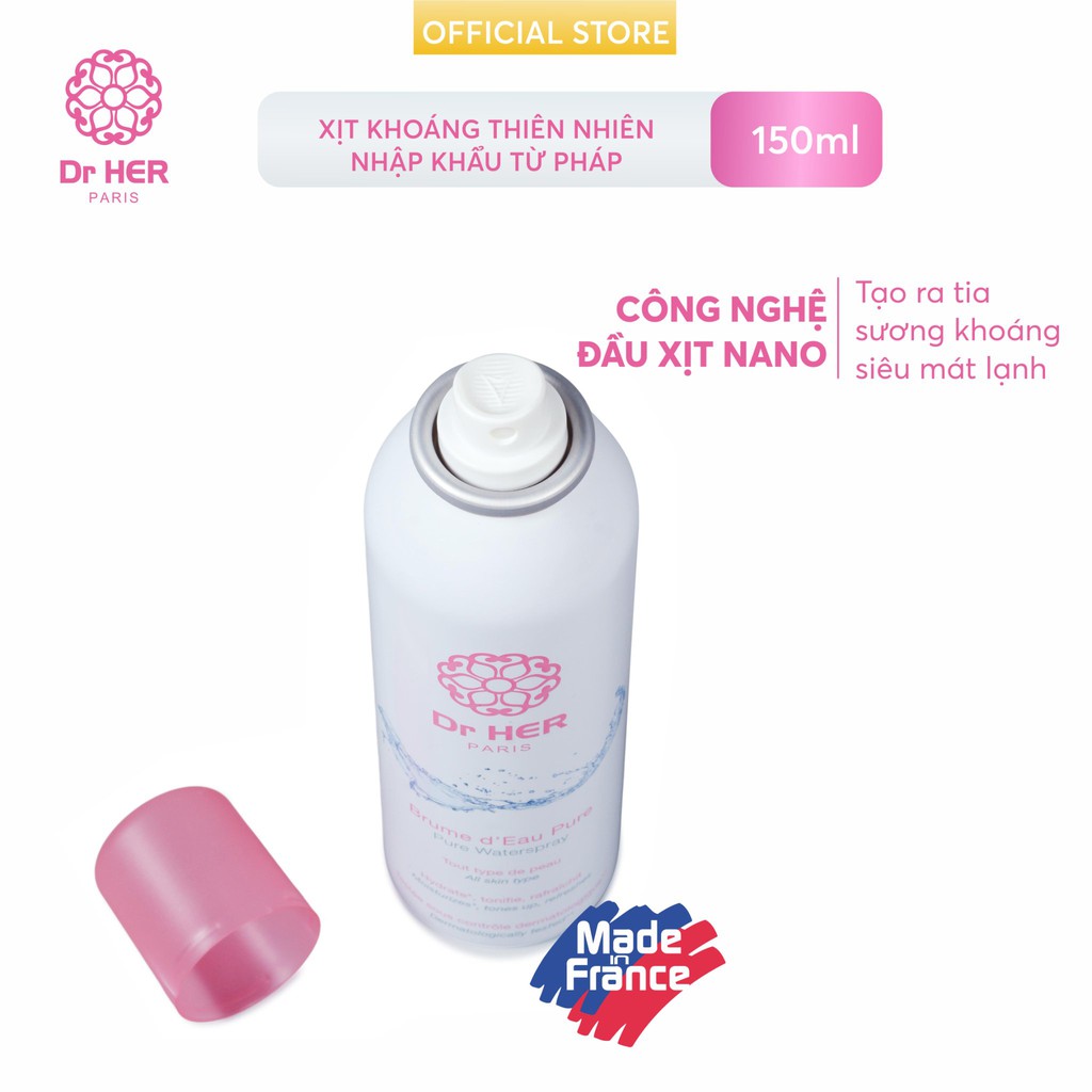 (Tặng bông Drher) Xịt Khoáng Pháp Dr Her-150ml Made in France(Chính Hãng)