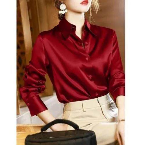 Áo Sơ Mi Lụa Satin Tay Dài Cài Nút Thời Trang Công Sở Dành Cho Nữ